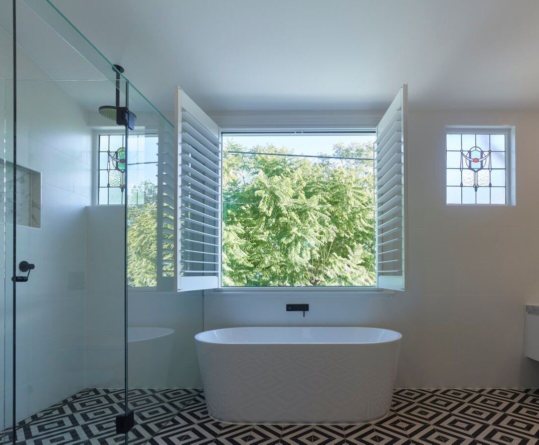 A photo of bathroom shutters | Best bathroom blinds blog post featured image