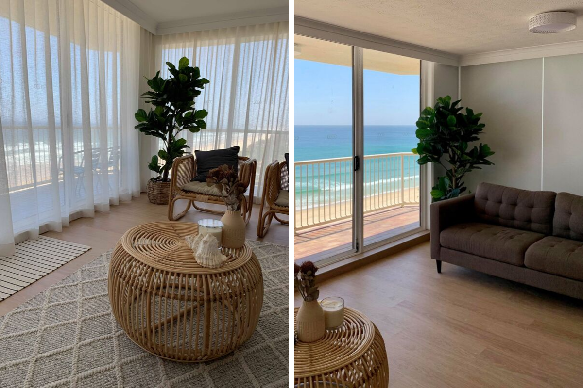 Blinds or Curtains - A Photo comparing both in a beach house living room