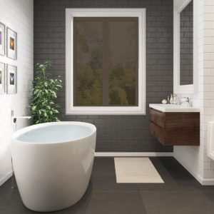 Modern Bathroom with Sunscreen Roller Blind | Featured image for Shantung Sunscreen Roller Blind.