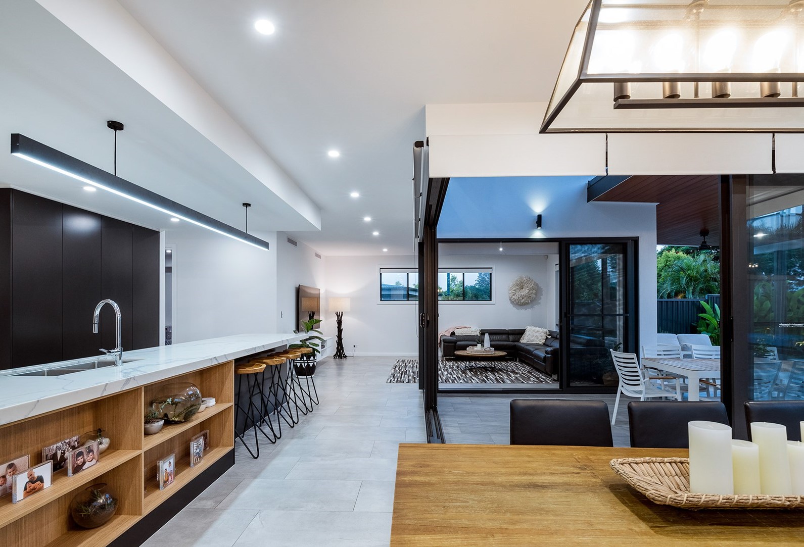 Large dining room with plenty of large glass doors and windows