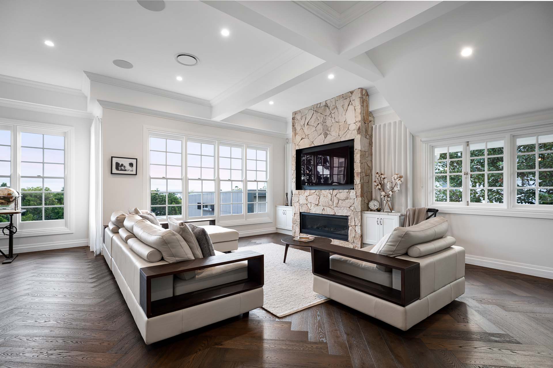 Interior of Modern Family Home and Living Room | Featured image for the blog How to Pick Shutters for Your House from Blindo.