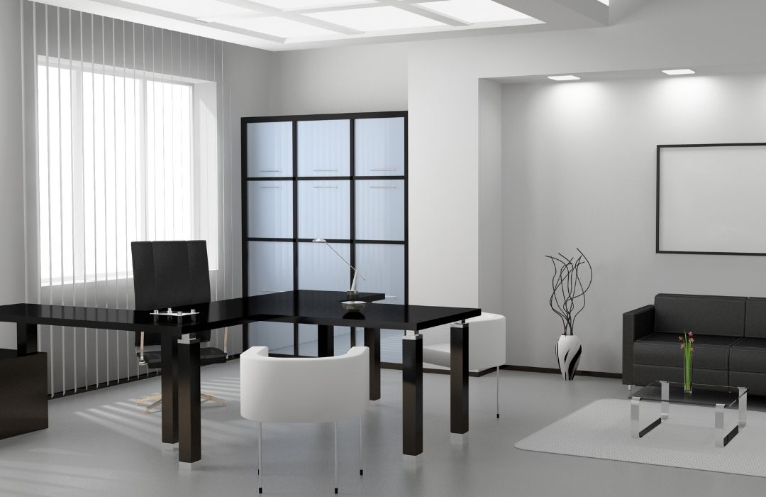 Modern office with blinds | Featured image for Best Blinds For Office Areas.